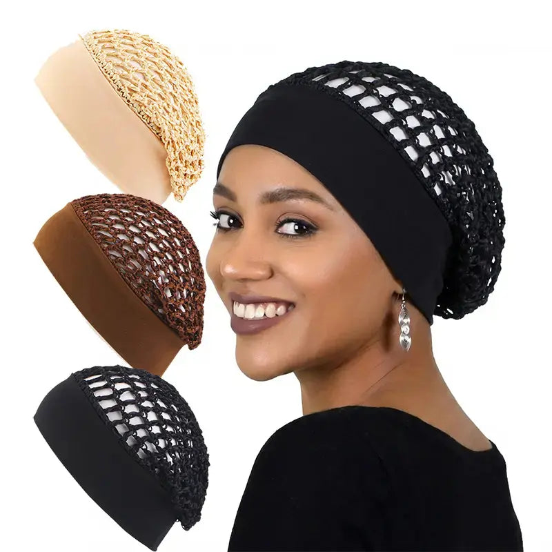 3-Piece Stretchy Wide-Edge Sleeping Bonnet Set – Soft Satin Hair Protection Cap