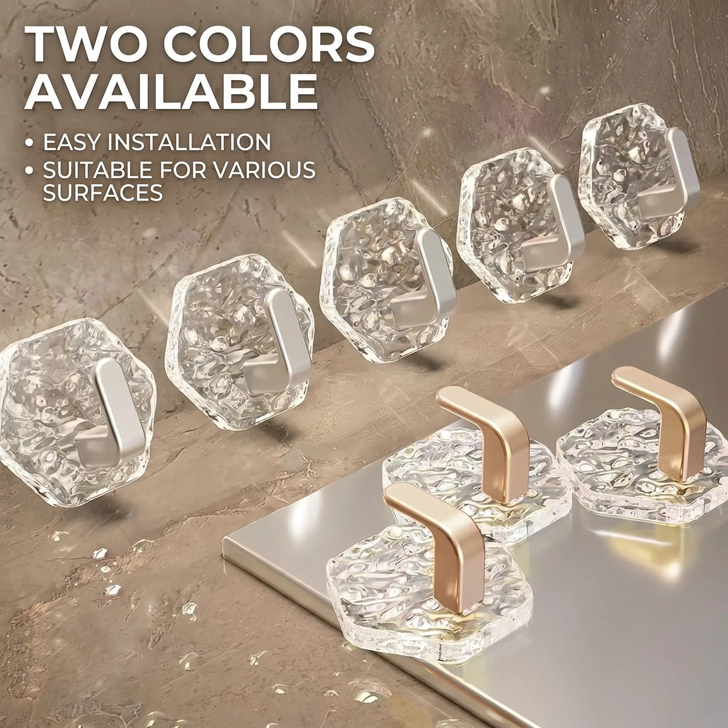 Heavy Duty Self-Adhesive Hooks | Hexagonal Ripple Waterproof Sticky Hooks for Kitchen Bathroom