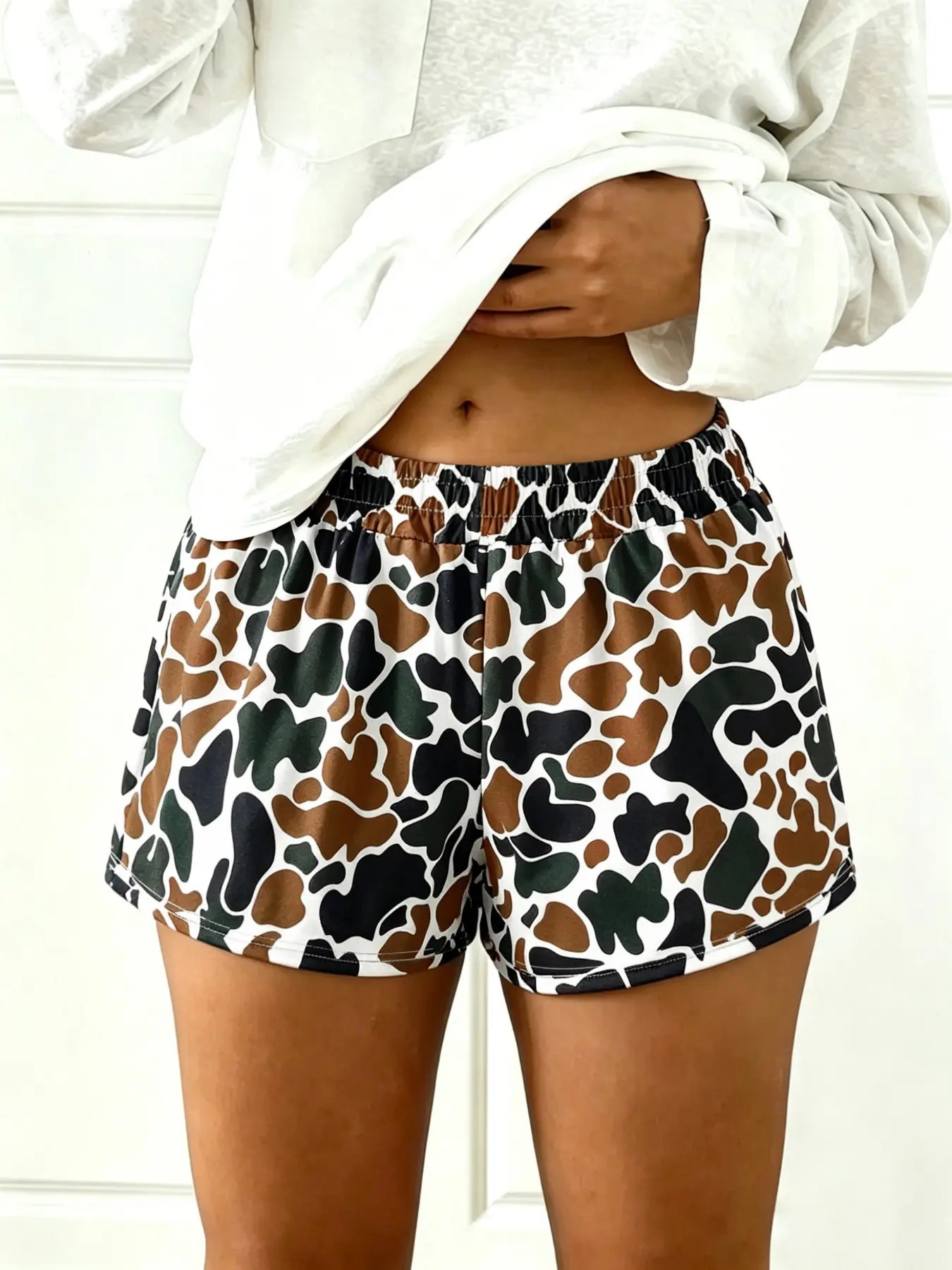 American Flag Leopard Camo All-Over Print Casual Summer Shorts