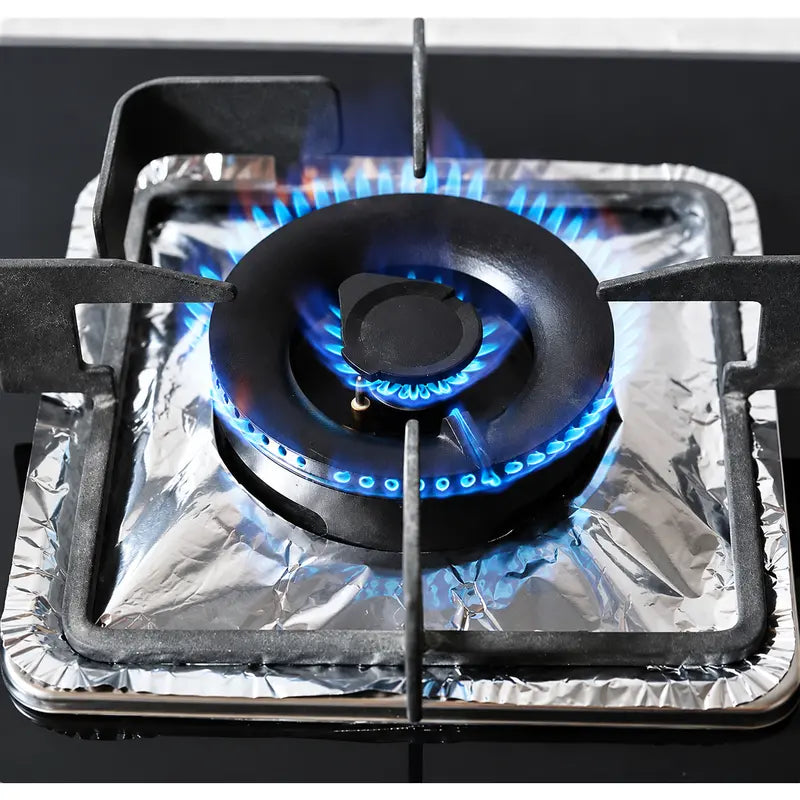 10-Piece Disposable Aluminum Foil Gas Stove Burner Cover – Heat-Resistant Protector Pad