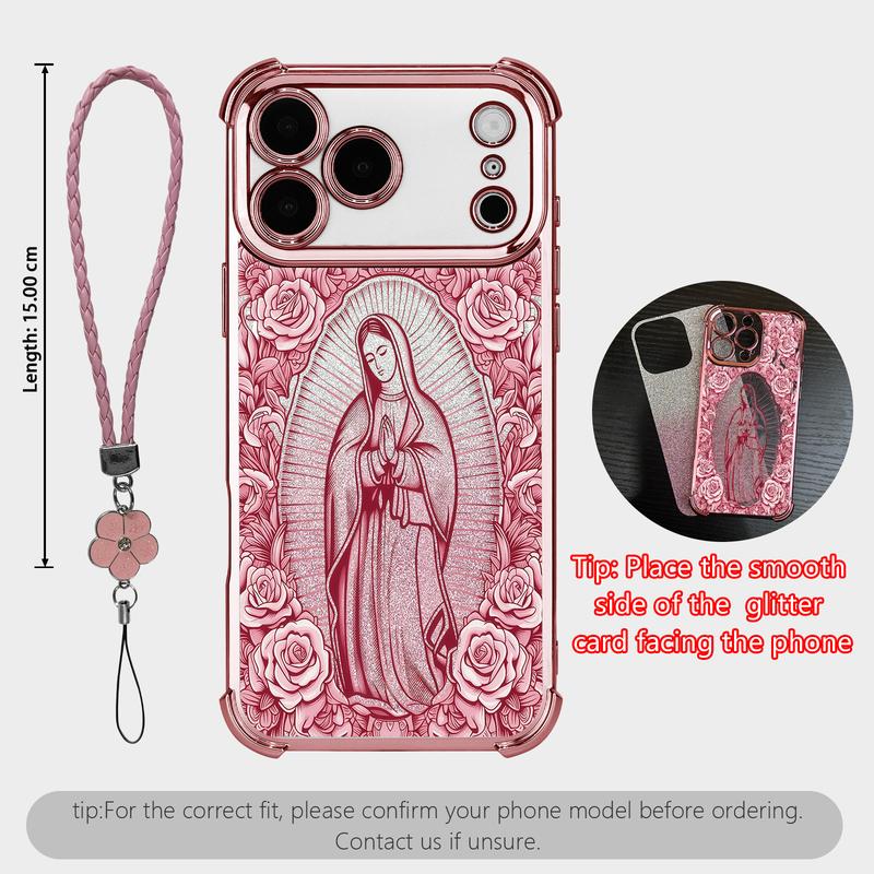 Rose & Guadalupe Catholic Coquette Case with Clover Strap for iPhone & Samsung Galaxy
