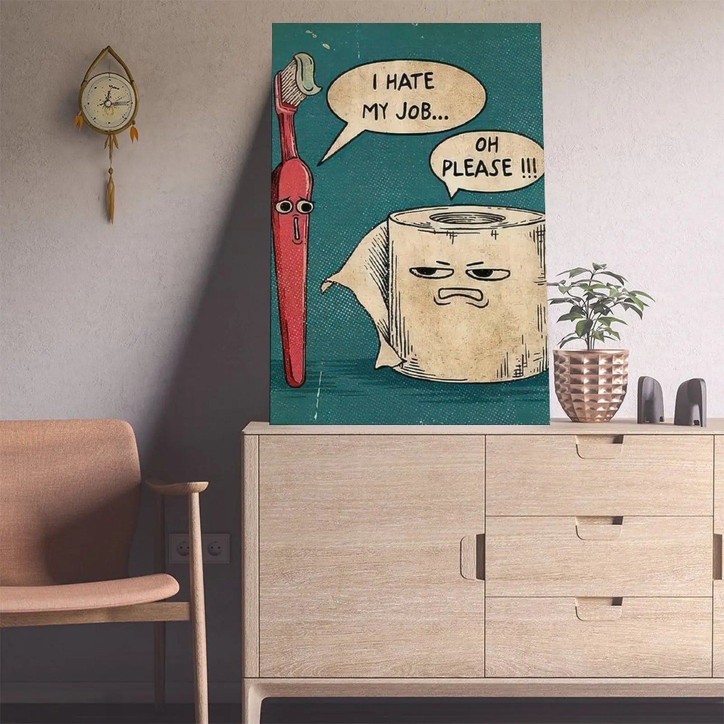 Piece I Hate My Job Funny Toothbrush And Toilet Paper Poster Print Unique Humor Canvas Painting Wall Art Picture Bathroom Decoration