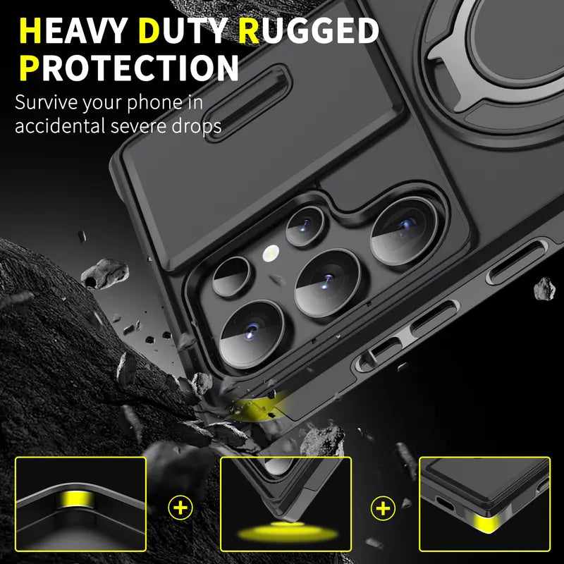 MagSafe Magnetic Ring Slide Camera Lens Shield Shockproof Case for Samsung Galaxy S26 Ultra