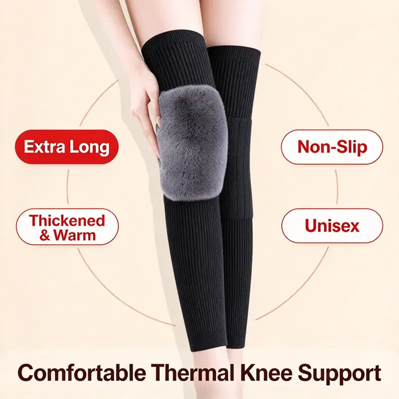 Thick Wool-Lined Thermal Long Knee Compression Sleeves – Non-Slip Winter Joint Support