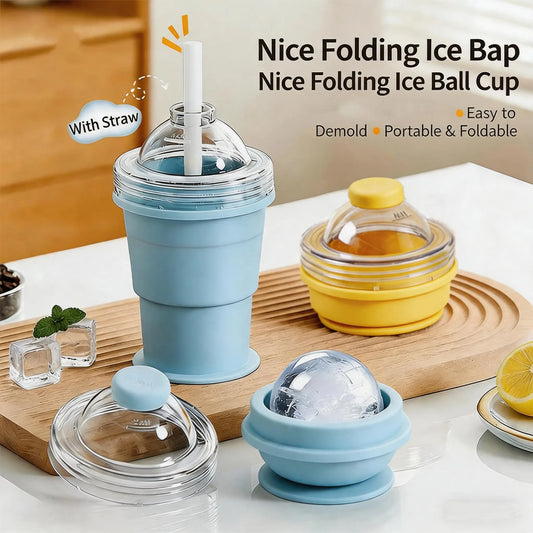 Folding Silicone Ice Hockey Cup & Spherical Ice Cube Mold