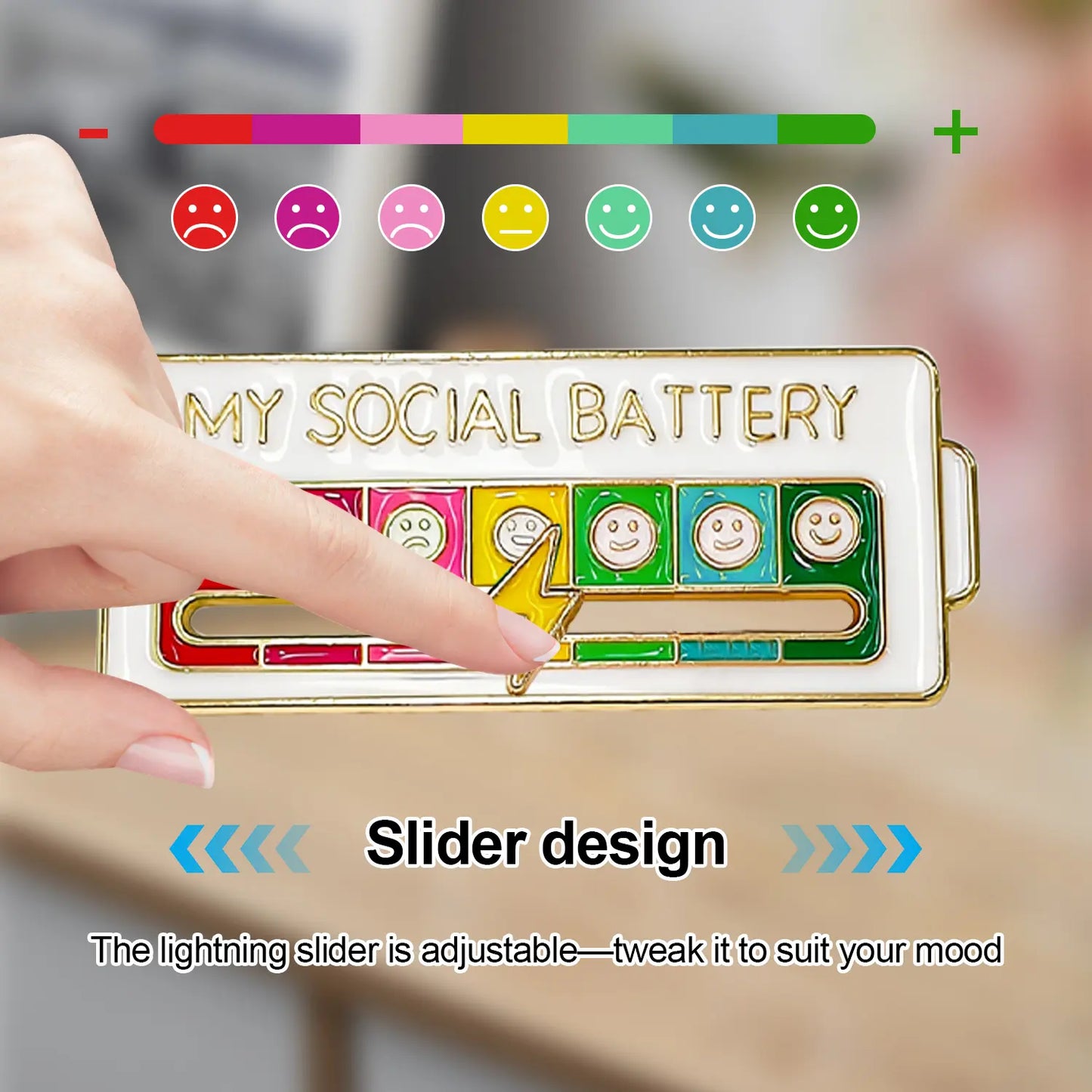 2 Pack Social Battery Slider Pins – Interactive Mood Badge for Introverts