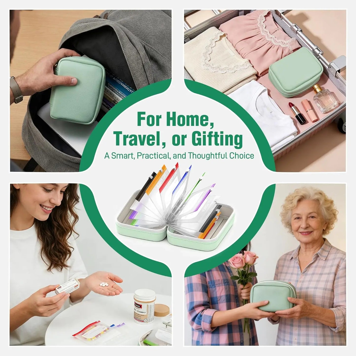 A8 Waterproof Weekly Pill Organizer: Travel Medicine Pouch Set with 14 Color-Coded Reusable Zipper Bags