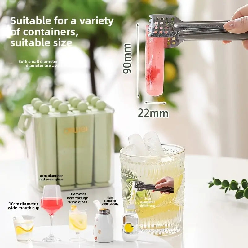 Rectangular ice mold with lid, homemade ice maker, food-grade silicone, easy to demold ice pops, household ice stick box