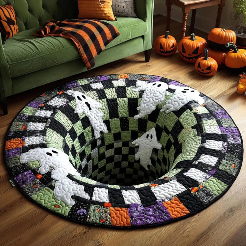 Halloween 3D Skeleton Vortex Quilted Illusion Round Rug (16") – Soft Non-Slip Spooky Living Room Carpet