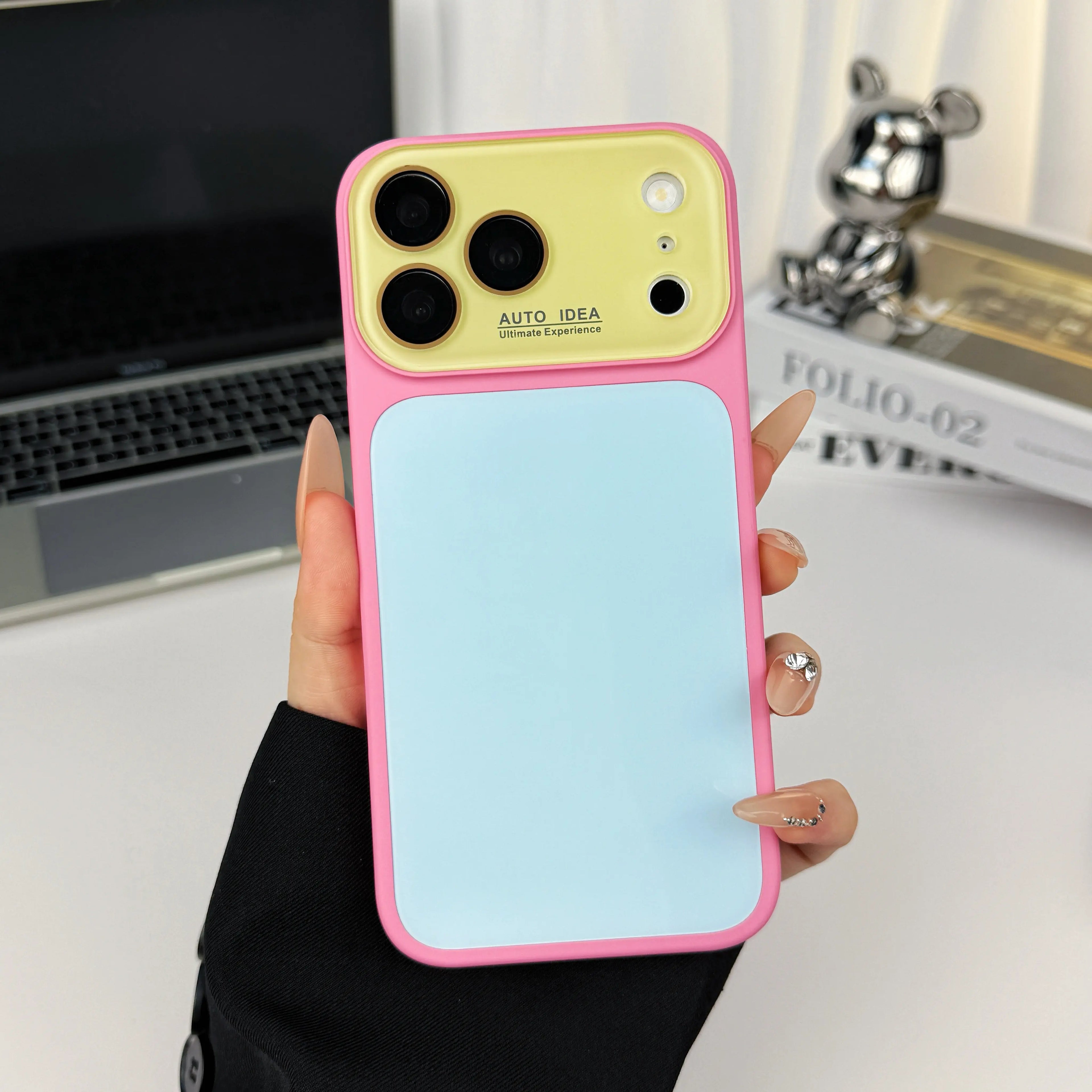 Funda de Teléfono de Cristal Color Caramelo Dopamina – Protección de Lente en Contraste Cubierta Anticaída para iPhone 17 Pro Max