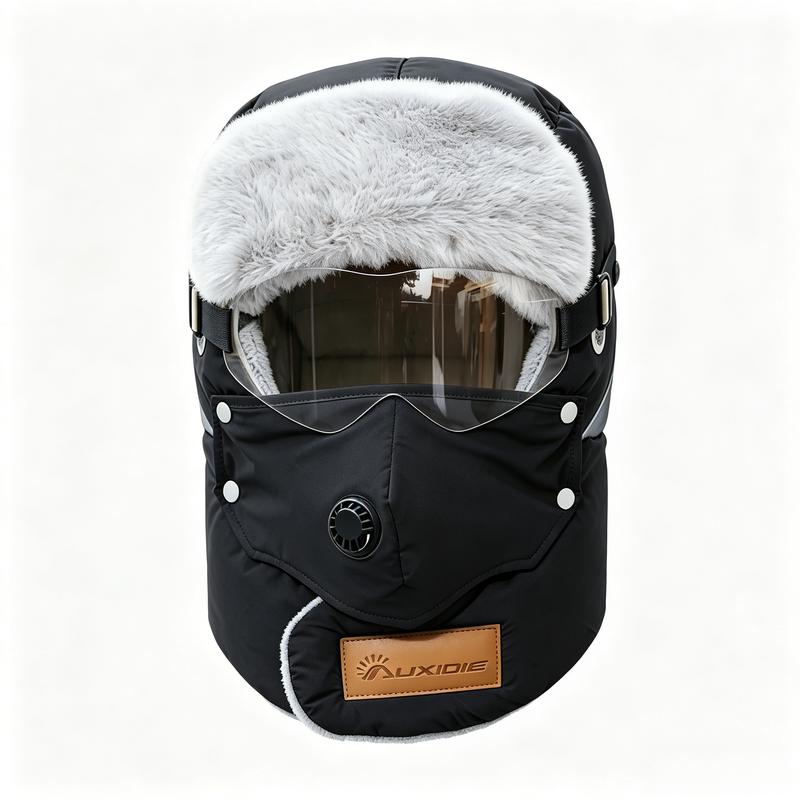 Unisex Fleece-Lined Winter Outdoor Biking Hat with Detachable Goggles
