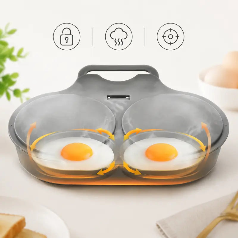 BPA-Free Microwave 2-Cup Egg Steamer Mold (Dark Gray) – Non-Stick Quick Prep Egg Cooker
