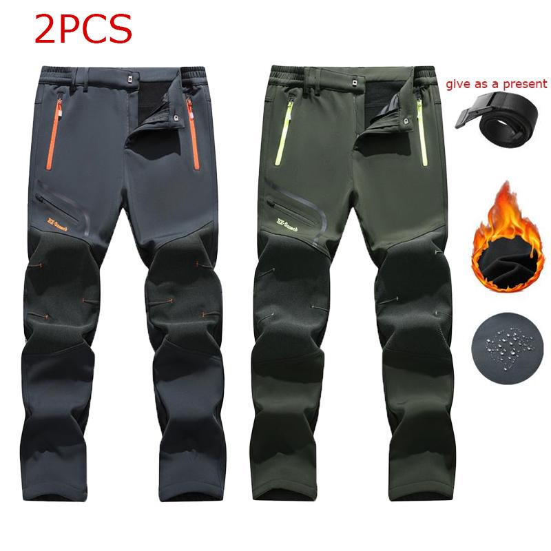 Men's Waterproof Fleece Lined Thermal Pants with Zip Pockets for Cold Weather Hiking