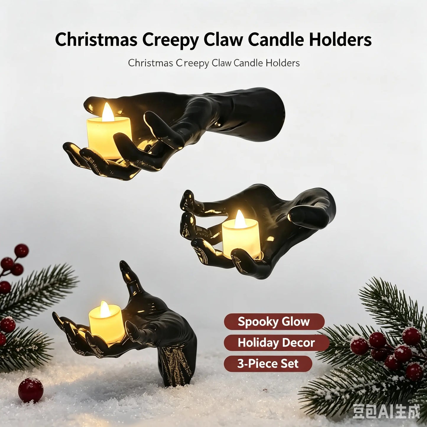 Halloween Decorations, Pack of 3 Wall Mounted Creepy Reaching Hands with Lighted Candles, Life-Sized Horror Hands for Gothic Wall Decorations, Scary Halloween Decorations IndoorEaster