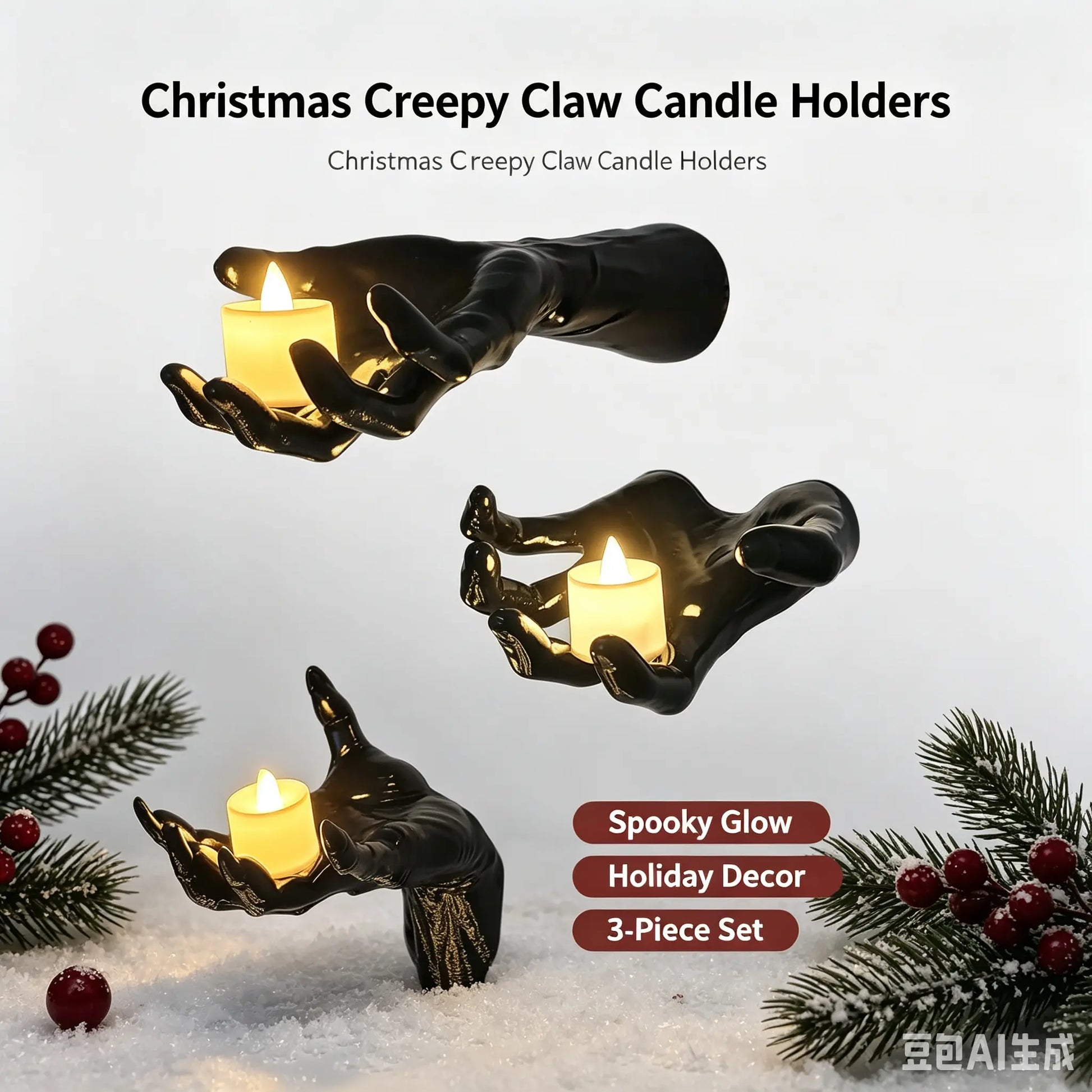 Halloween Decorations, Pack of 3 Wall Mounted Creepy Reaching Hands with Lighted Candles, Life-Sized Horror Hands for Gothic Wall Decorations, Scary Halloween Decorations IndoorEaster