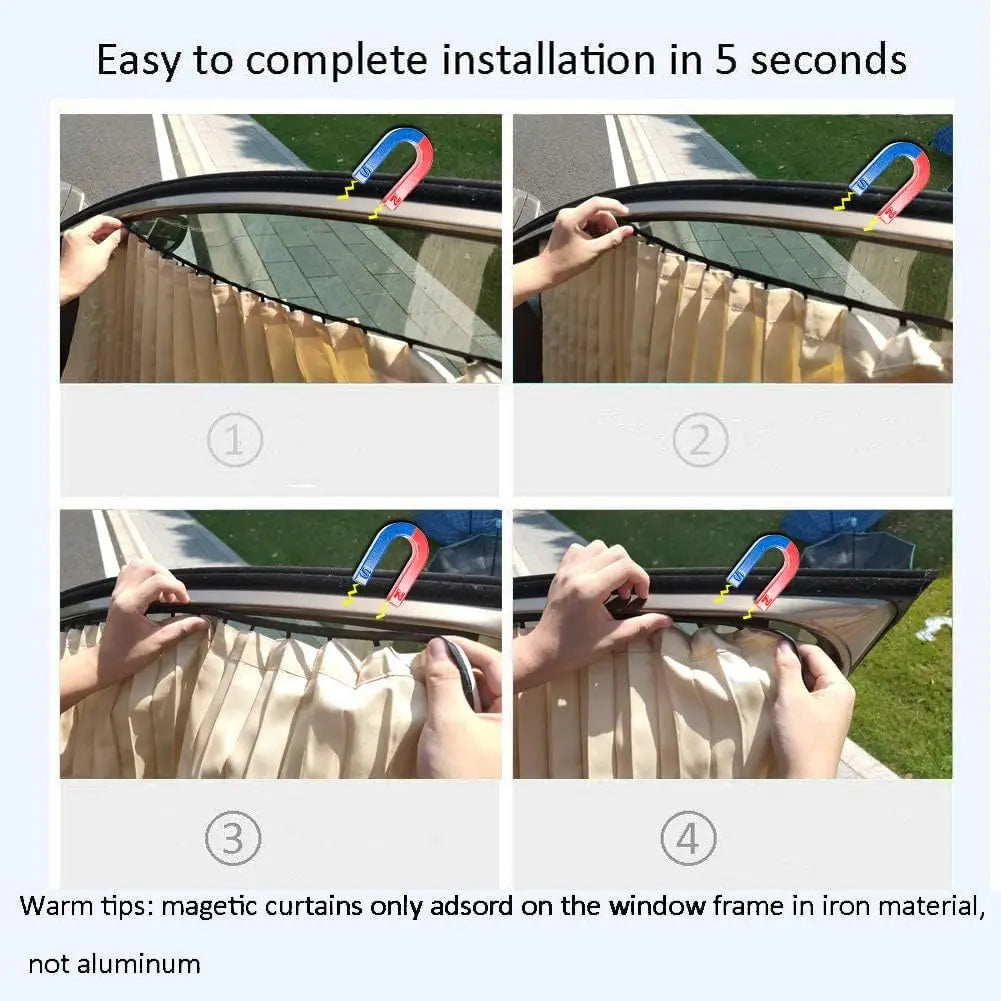 4-Piece Beige Magnetic Car Side Window Sun Shades – UV Protection & Privacy Curtains