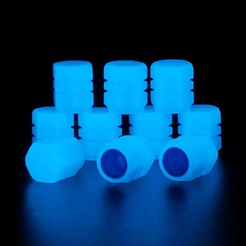 8PCS Universal Fluorescent Tire Valve Caps: Luminous Glow-in-the-Dark Covers (Green)