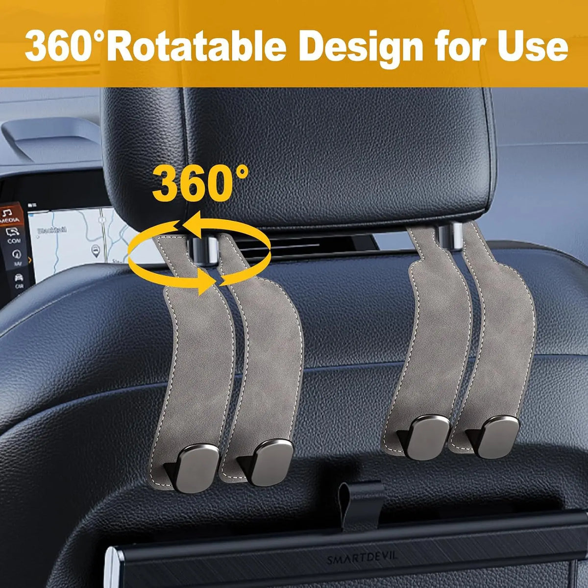 2pcs Heavy-Duty Car Seat Headrest Hooks – Leather & Metal Purse Organizer for Handbags & Groceries