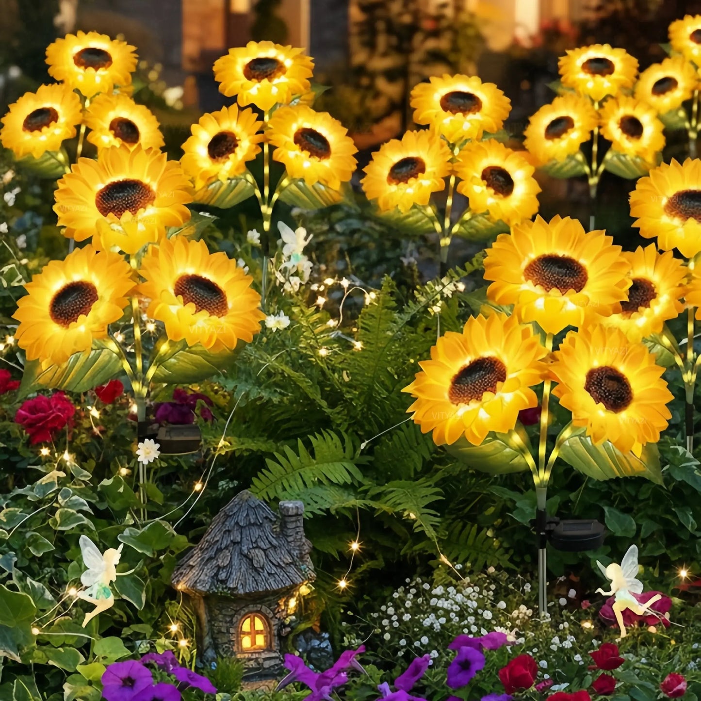 VITYAZI 2/4/8pcs Solar LED Sunflower Garden Lights Realistic Night Glow for Yard Lawn Patio Porch Decoration Waterproof IP65 Energy Efficient Outdoor Lighting Durable Plastic Flowers Upgraded Solar Panels VITYAZI