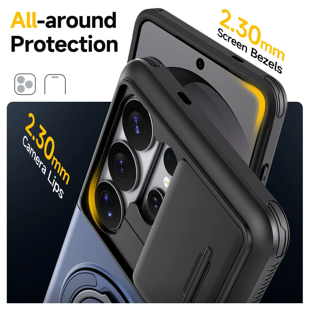 Slide Camera Cover Ring Kickstand Case for Samsung Galaxy S26 Ultra – Dual Layer Shockproof Wallet Cover