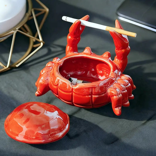 Ceramic Crab Ashtray with Lid – Windproof Coastal Ash Tray