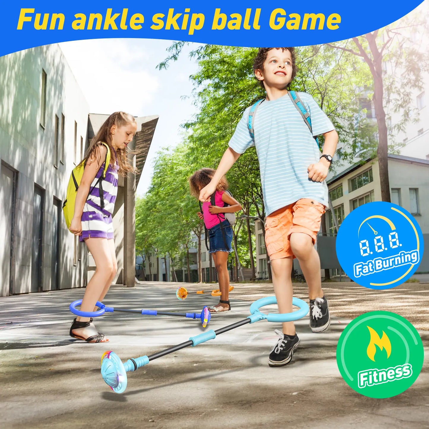3-in-1 Skip Ball for Kids, Counter Timer Calorie Tracker, Rechargeable Colorful Flash Wheel, Ankle Jump Toy for Boys Age 6 7 8 9 10, Indoor Outdoor Gift