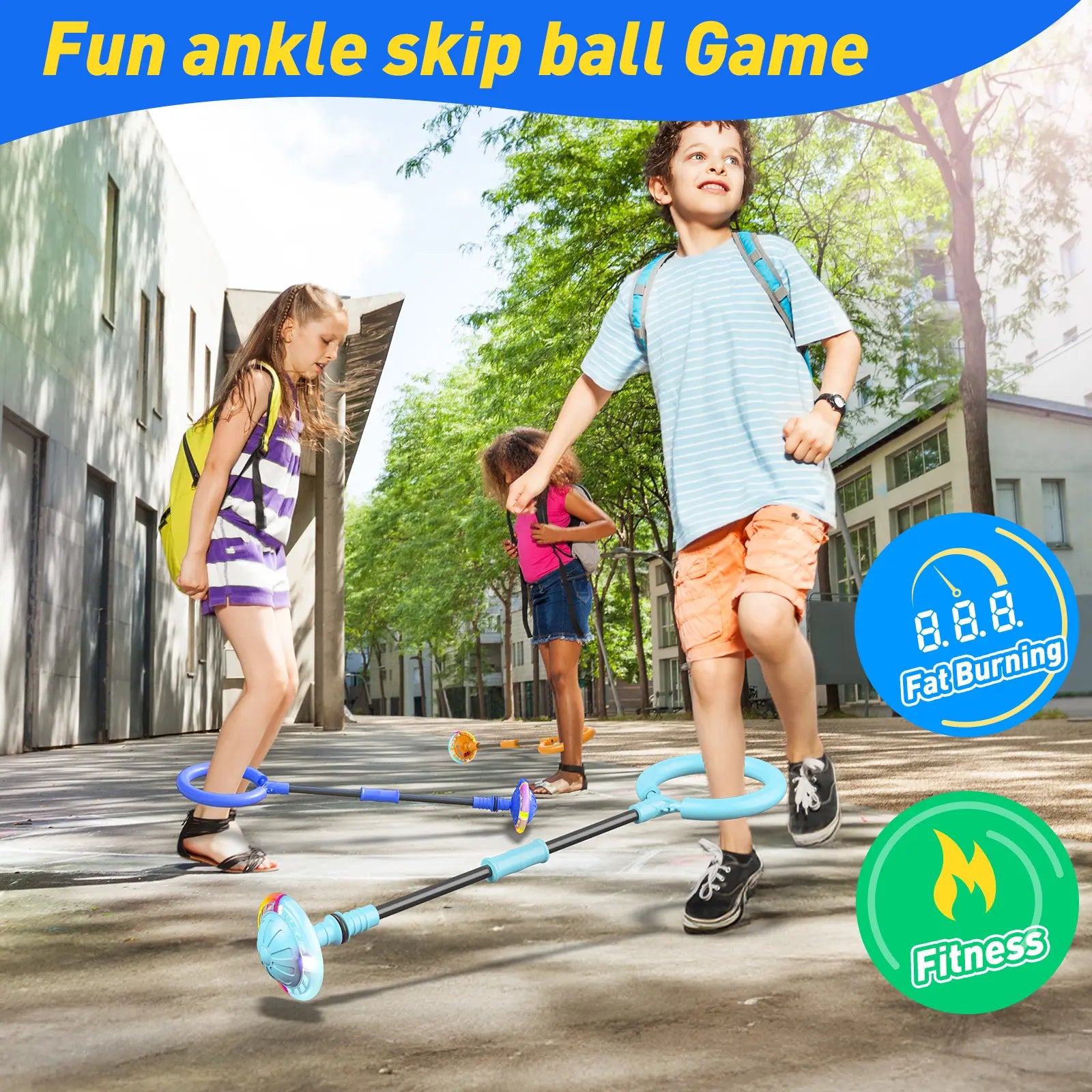 3-in-1 Skip Ball for Kids, Counter Timer Calorie Tracker, Rechargeable Colorful Flash Wheel, Ankle Jump Toy for Boys Age 6 7 8 9 10, Indoor Outdoor Gift