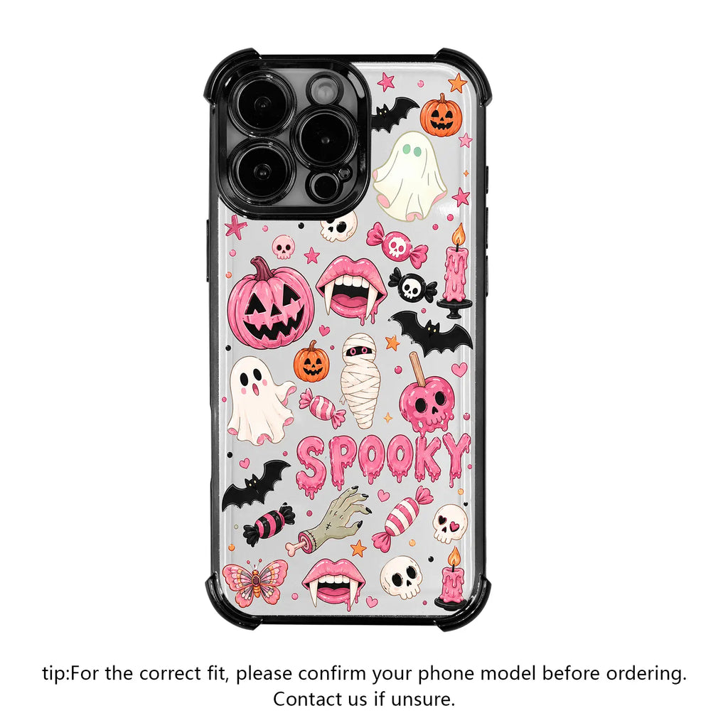 Cute Candy Pumpkin & Ghost Transparent Phone Case for iPhone 17 Pro Max – 4-Corner Anti-Fall Shockproof Cover