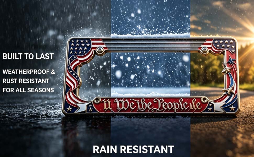 2PCS Heavy-Duty Aluminum 250th Anniversary American Flag License Plate Frame - Front License Plate Cover, We The People Car Tag Holder, Patriotic Auto Decor Car Accessories For Men, July 4th Truck Gear