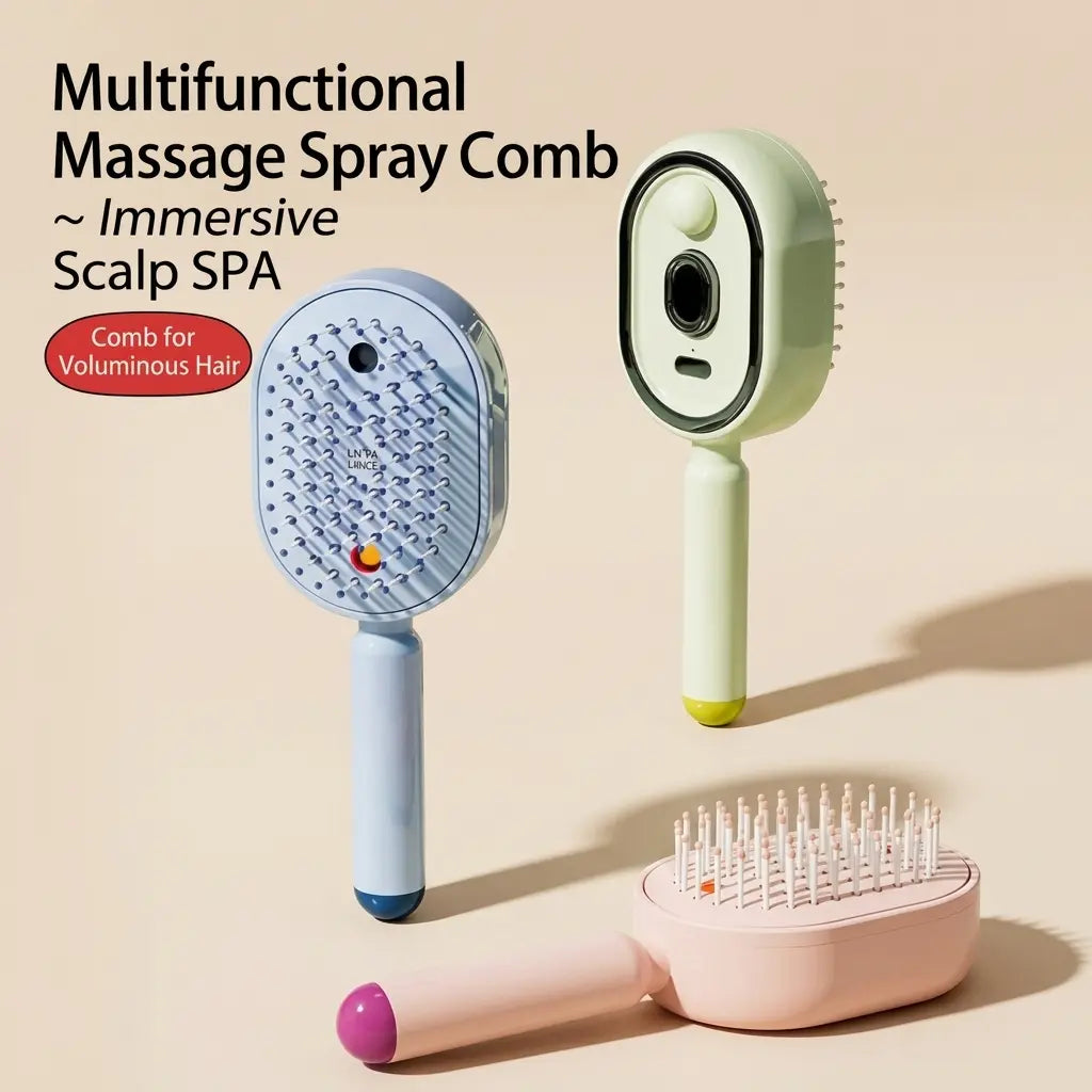Electric Spray Massage Comb, Self-Cleaning Air Cushion Hair Brush with Essential Oil Mist, Anti-Tangle Anti-Static Volumizing Aromatherapy Hair Care
