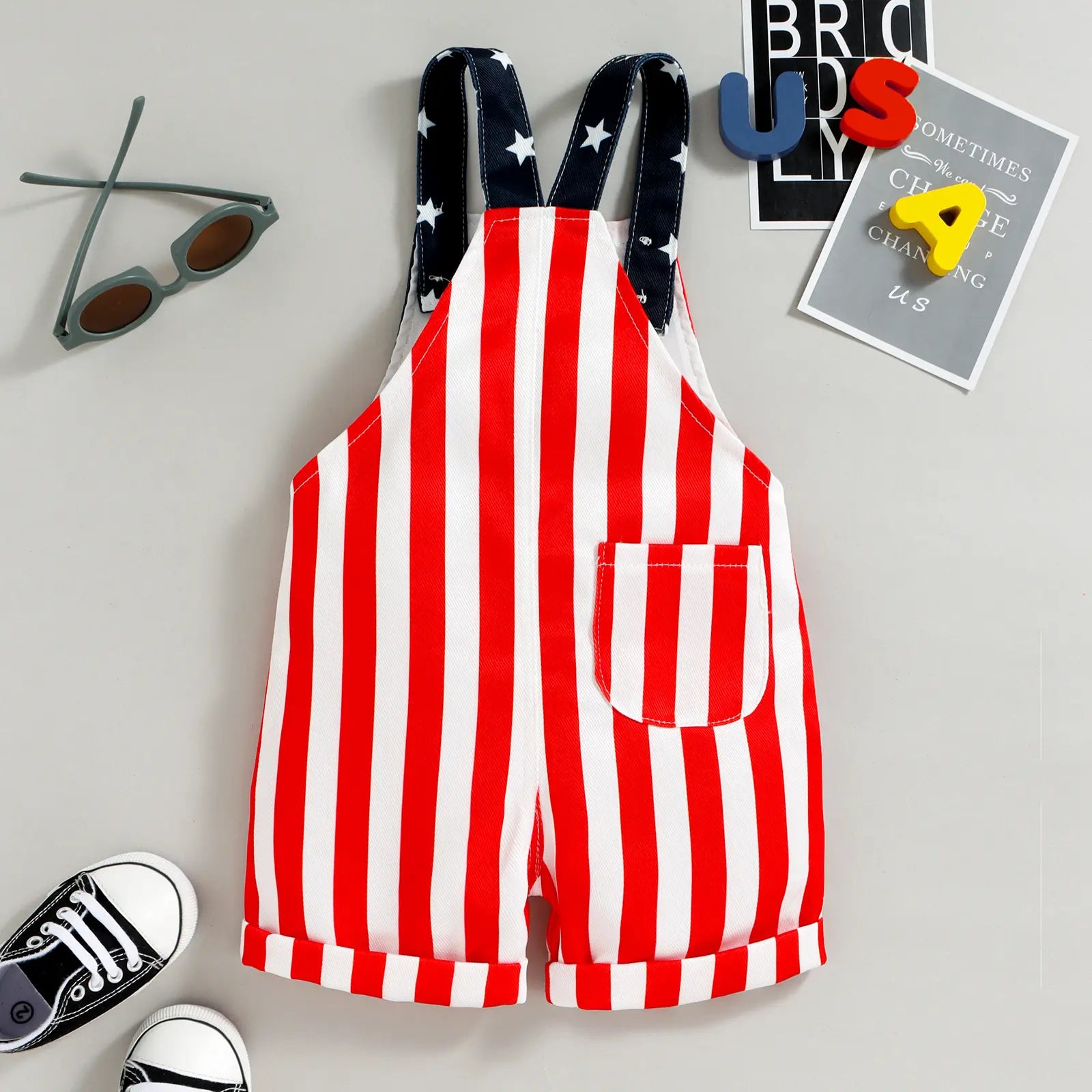 Babamoon Toddler Baby Boy Girl 4th of July Outfit Girl Boy American Flag Overall Shorts Suspender Denim Jumpsuit with Pocket Costume Romper #Summervibes