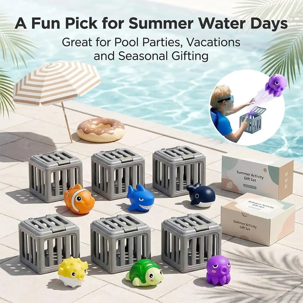 Kids Pool Diving Toy Set – Floating Sea Animals & Treasure Cage