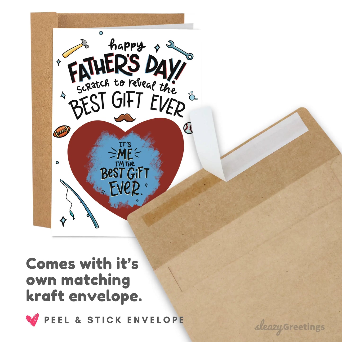Funny Father's Day Card - 5x7 Inch Hand-Drawn Greeting Card with Envelope