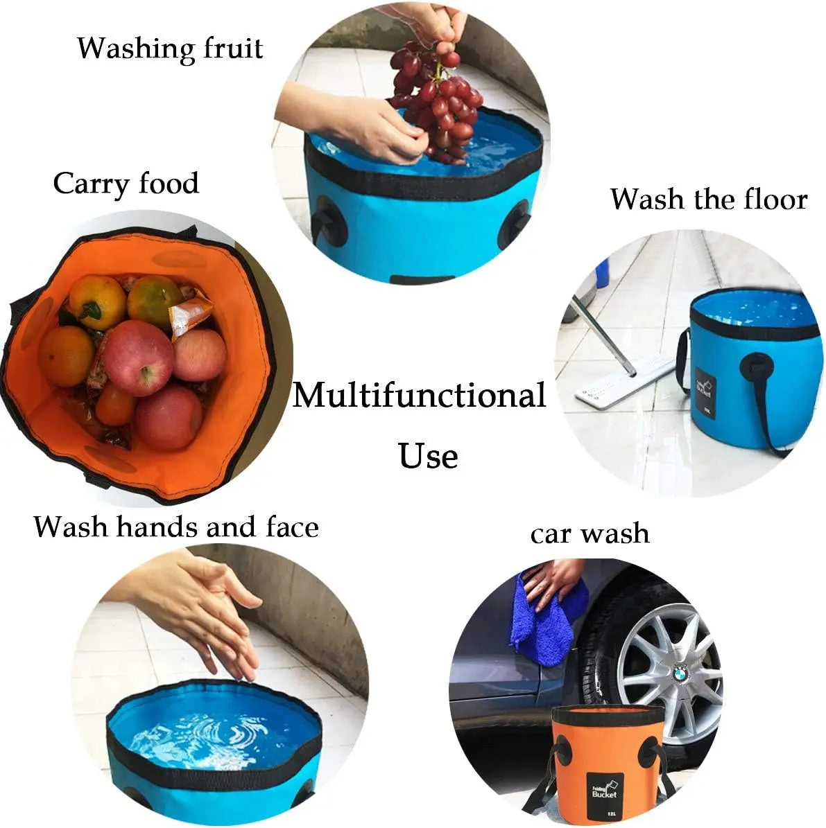 Seau d'eau portable pliable 20 L – Réservoir d'eau en PVC robuste avec poignée