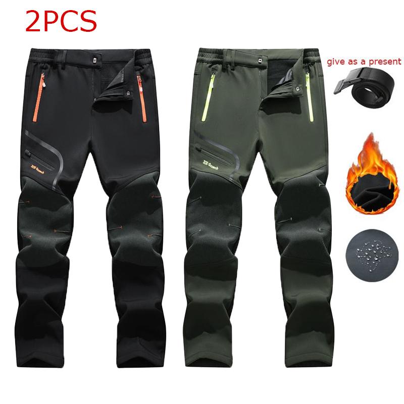 Men's Waterproof Fleece Lined Thermal Pants with Zip Pockets for Cold Weather Hiking