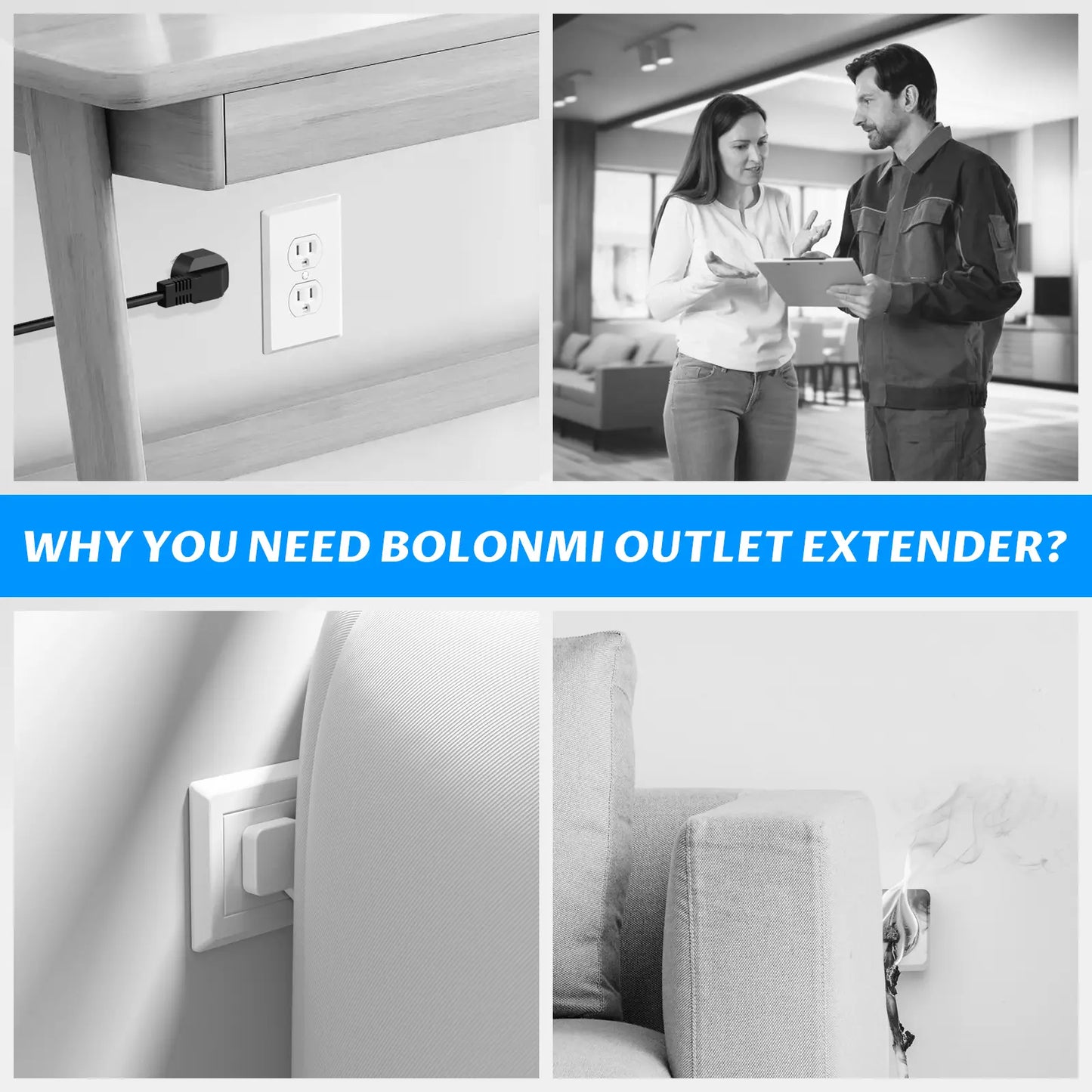 【100% FIRE-SAFE】EAZY Outlet Extender – Prevents Fire Hazards, Extendable 18"-28" Featuring USB-C, USB-A & 2 AC Outlets, 180° Rotating Plug Adapter for Hard-to-Reach Sockets Behind Furniture