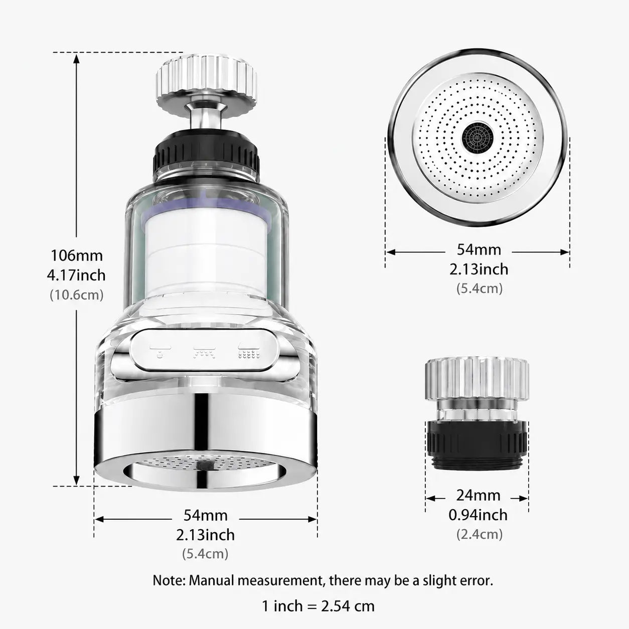Filtro aireador de grifo giratorio 360° de 6 capas – Accesorio de fregadero antisalpicaduras con 3 modos de agua (1 unidad)
