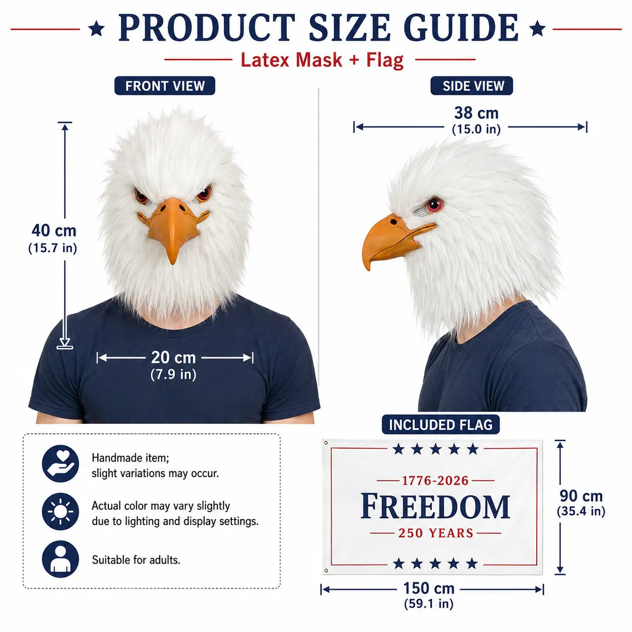 Patriotic Eagle Latex Mask for Fourth of July Halloween and Party Cosplay