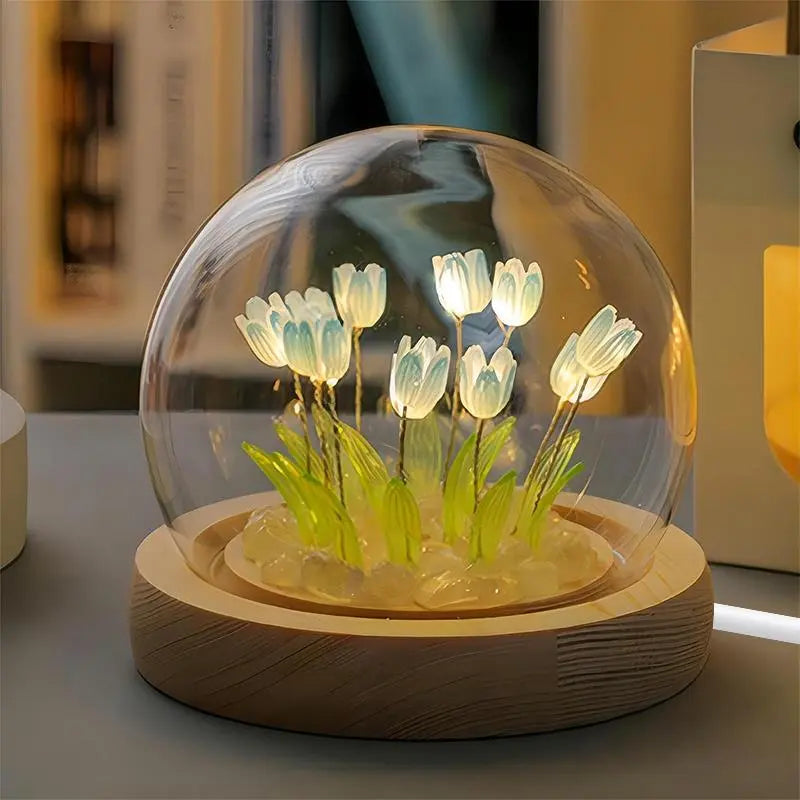 DIY Tulip Flower Lamp Kit – Handmade LED Night Light Dome, Creative Craft Project & Cozy Room Decor
