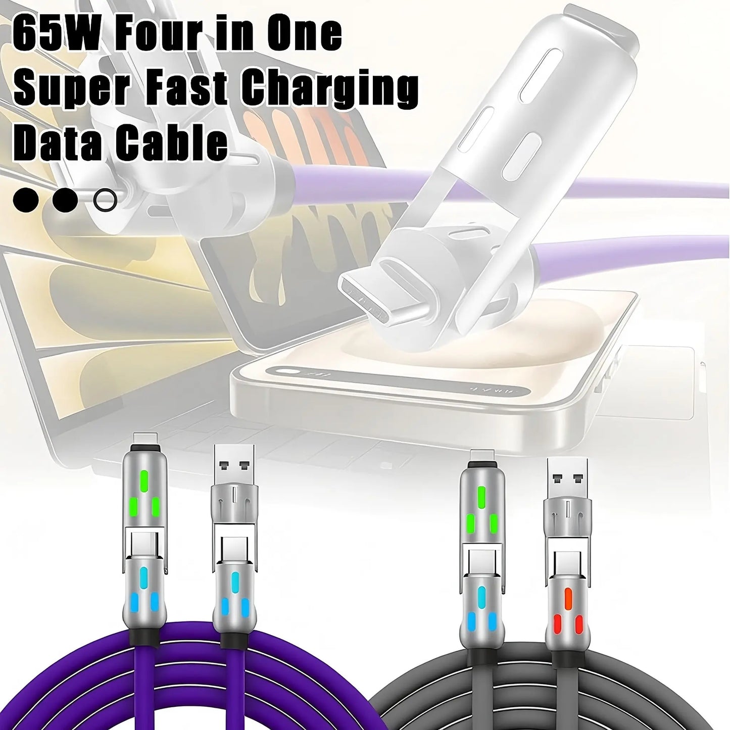 6.6FT 4-in-1 USB-C Cable, PD Fast Charging, Data Sync, EXAVON USB-A, Type-C, Lightning,  Aluminum, Compatible