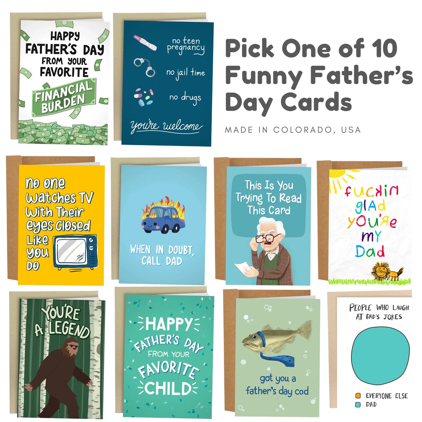 Funny Artist Hand-Drawn Father's Day Card - 5x7 Inch Greeting Card with Kraft Envelope