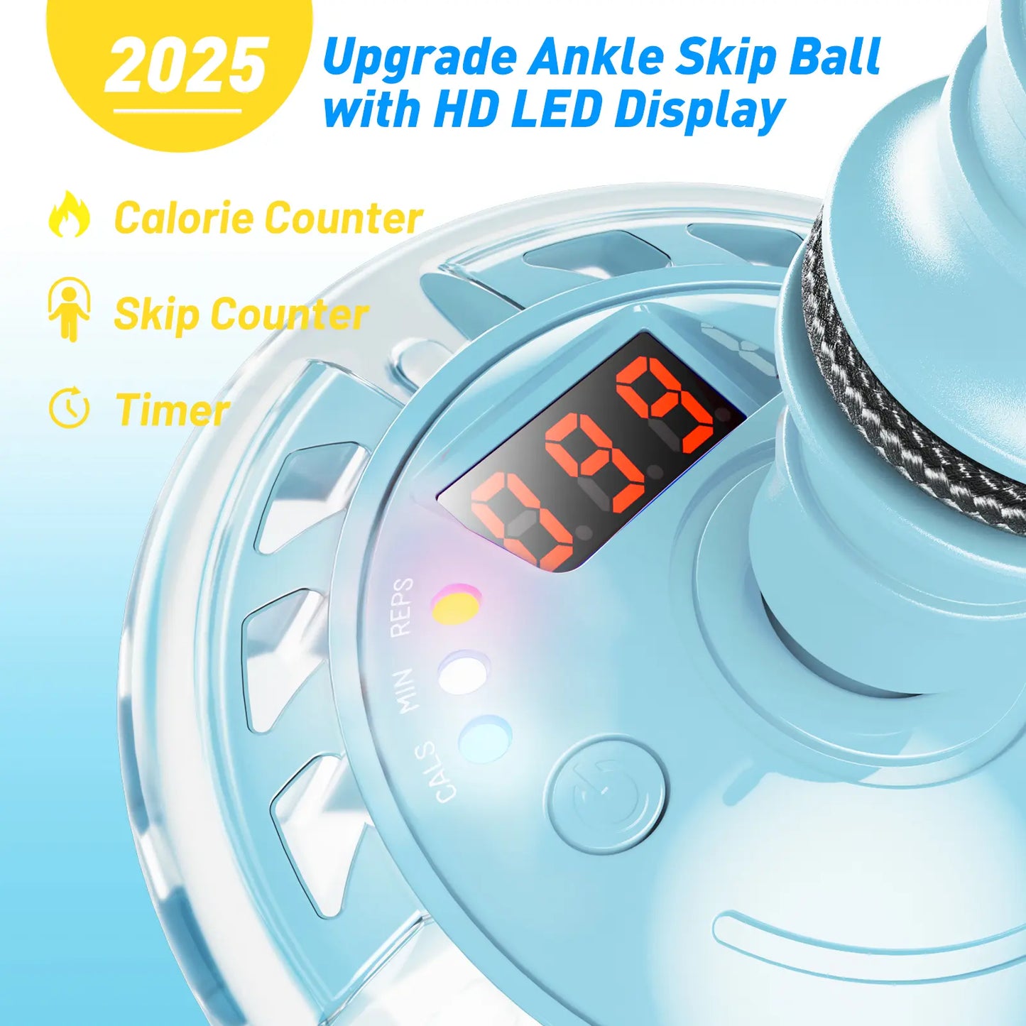 3-in-1 Skip Ball for Kids, Counter Timer Calorie Tracker, Rechargeable Colorful Flash Wheel, Ankle Jump Toy for Boys Age 6 7 8 9 10, Indoor Outdoor Gift