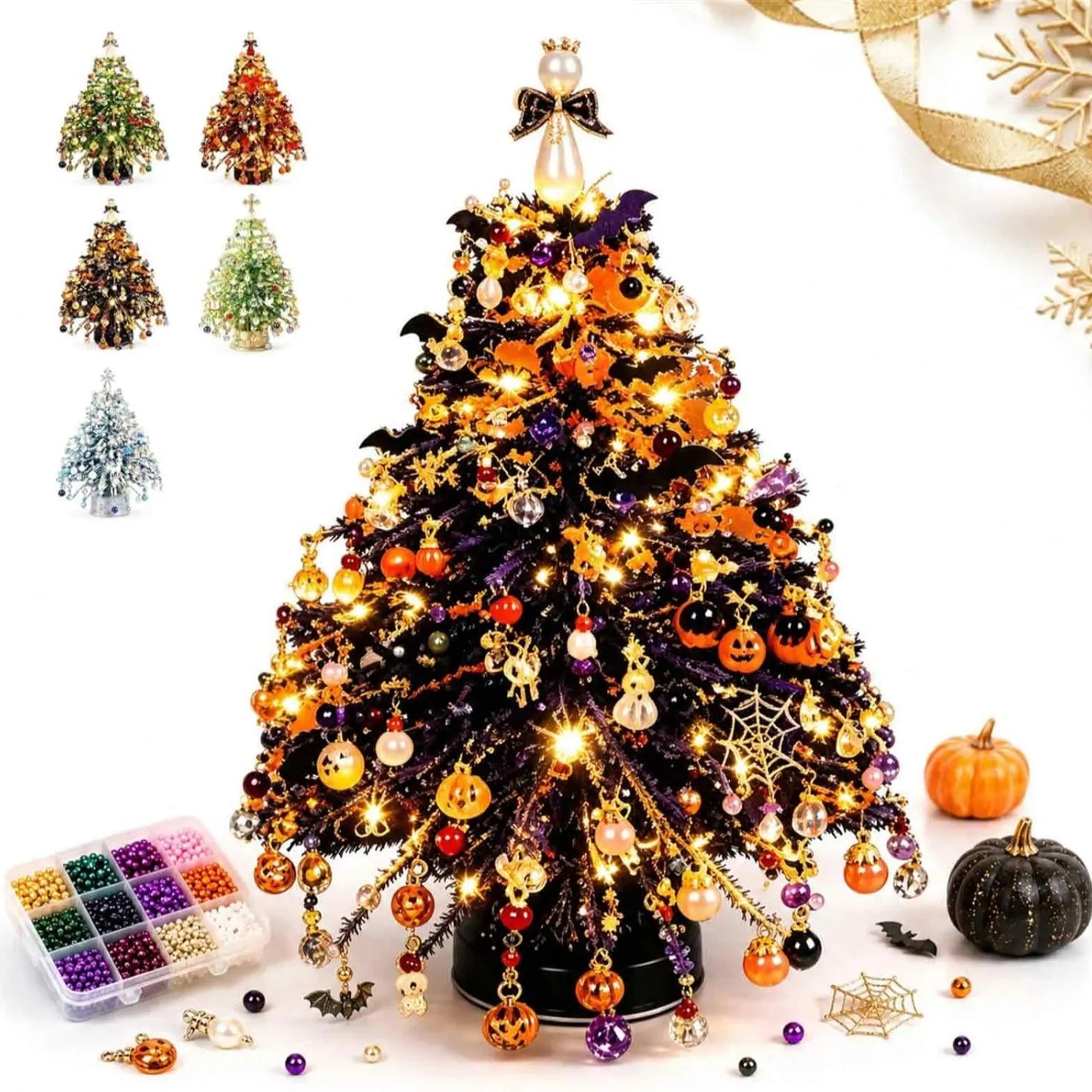 DIY Beaded Christmas Tree Kit with Crystal Beads & Metal Frame – Handmade Tabletop Holiday Decor