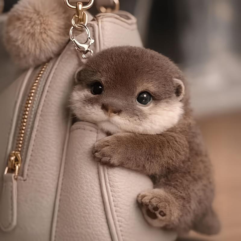 Realistic Soft Plush Otter Keychain – Viral Vibe Bag Charm & Backpack Pendant