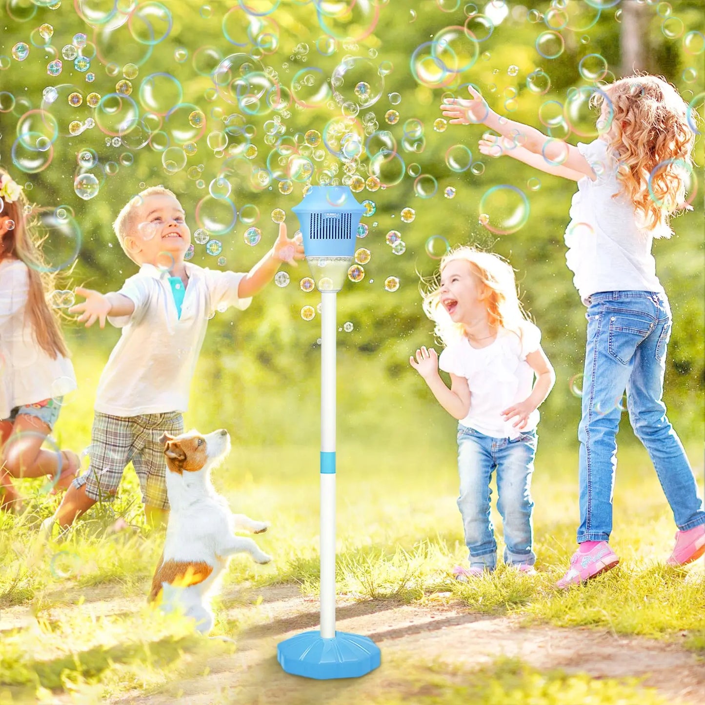 Automatic Handheld Bubble Machine for Kids, Bubble Maker Spring Summer Toys with Lights, Outdoor Rechargeable Blower Best Easter Gift for Children