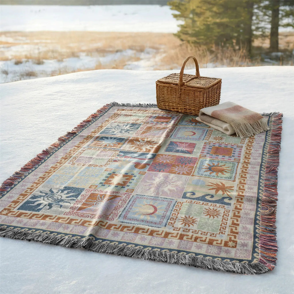 Boho Geometric Tassel Woven Throw Blanket for Bed, Sofa & Wall Décor