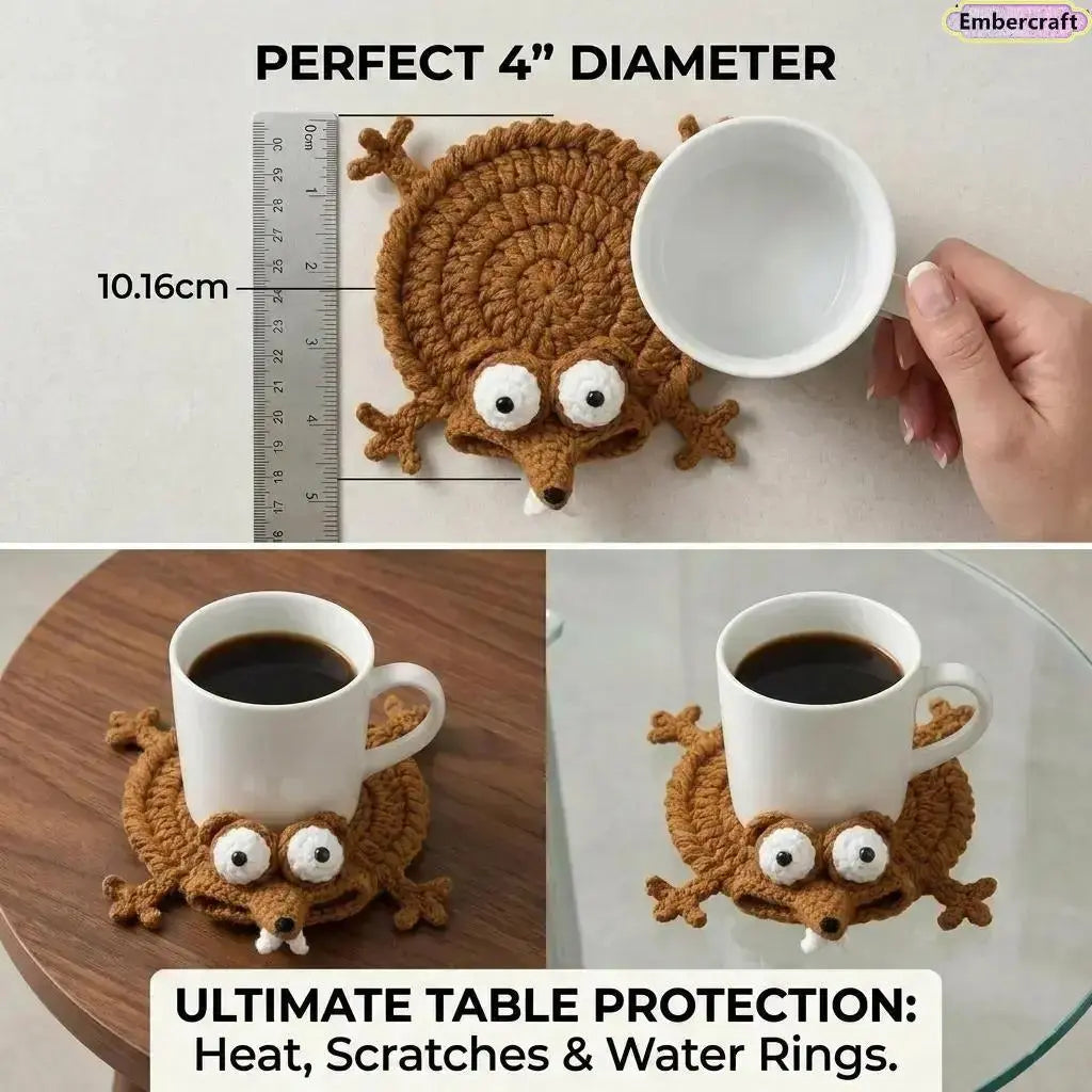 Handmade Crochet Squirrel Coaster – Cute 3D Absorbent Cup Mat Decor