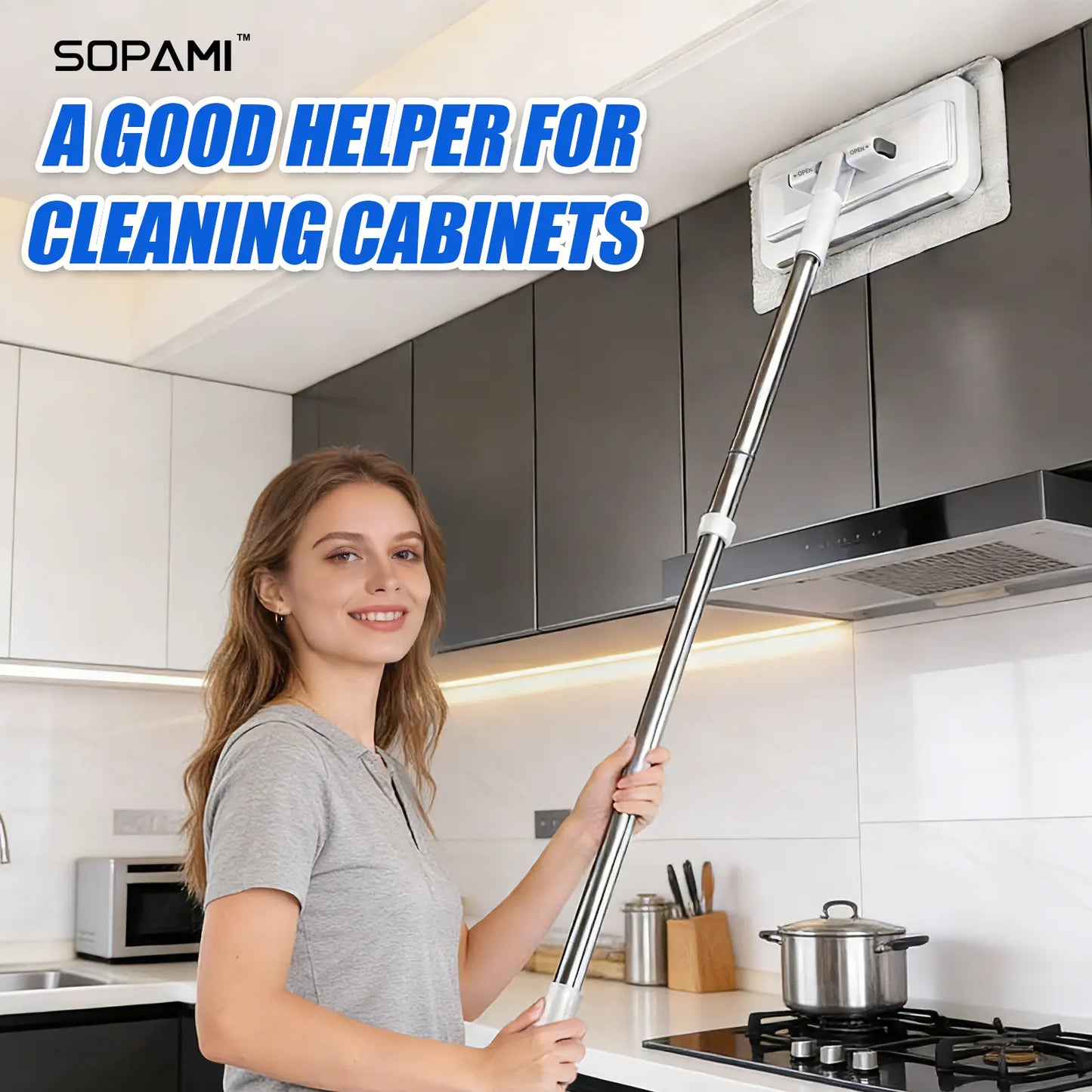 SOPAMI Disposable Mop, Hands-Free Floor Mop with Clamp, Dry Wet Use Dust Mop for Hardwood & Tile