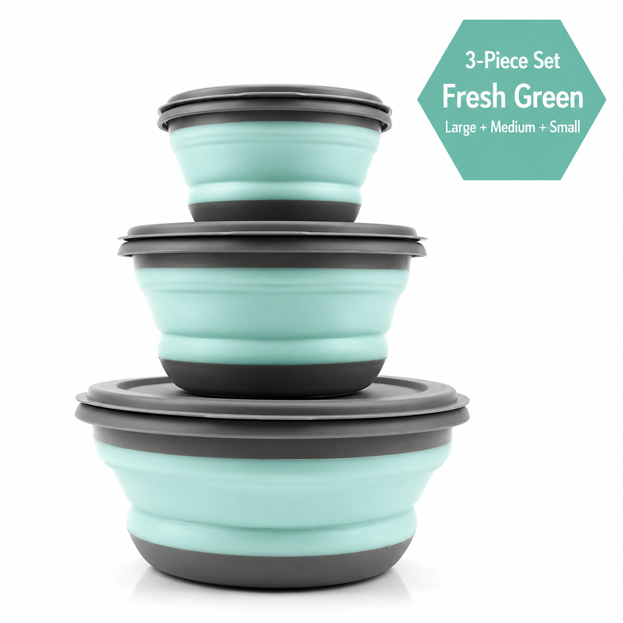 3Pcs Collapsible Silicone Bowl Set, Portable Lightweight Food Containers for Camping, Hiking & Travel