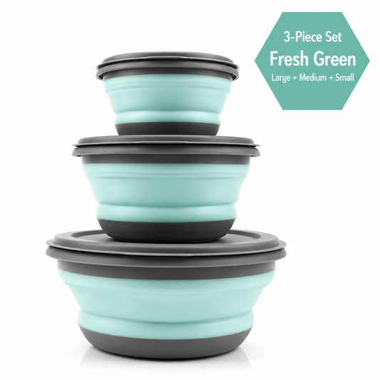 3Pcs Collapsible Silicone Bowl Set, Portable Lightweight Food Containers for Camping, Hiking & Travel